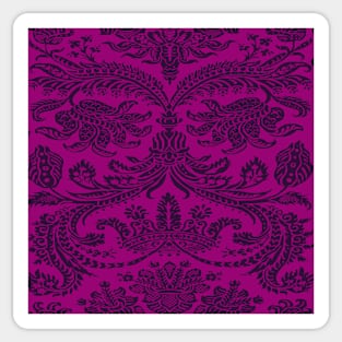 Plum Purple on Raspberry Pink Royal Medieval Damask Scrolls Sticker